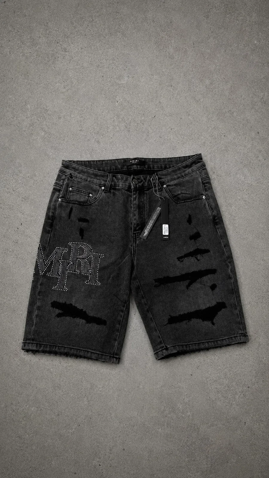 Amiri Bermuda Denim Negra Parches