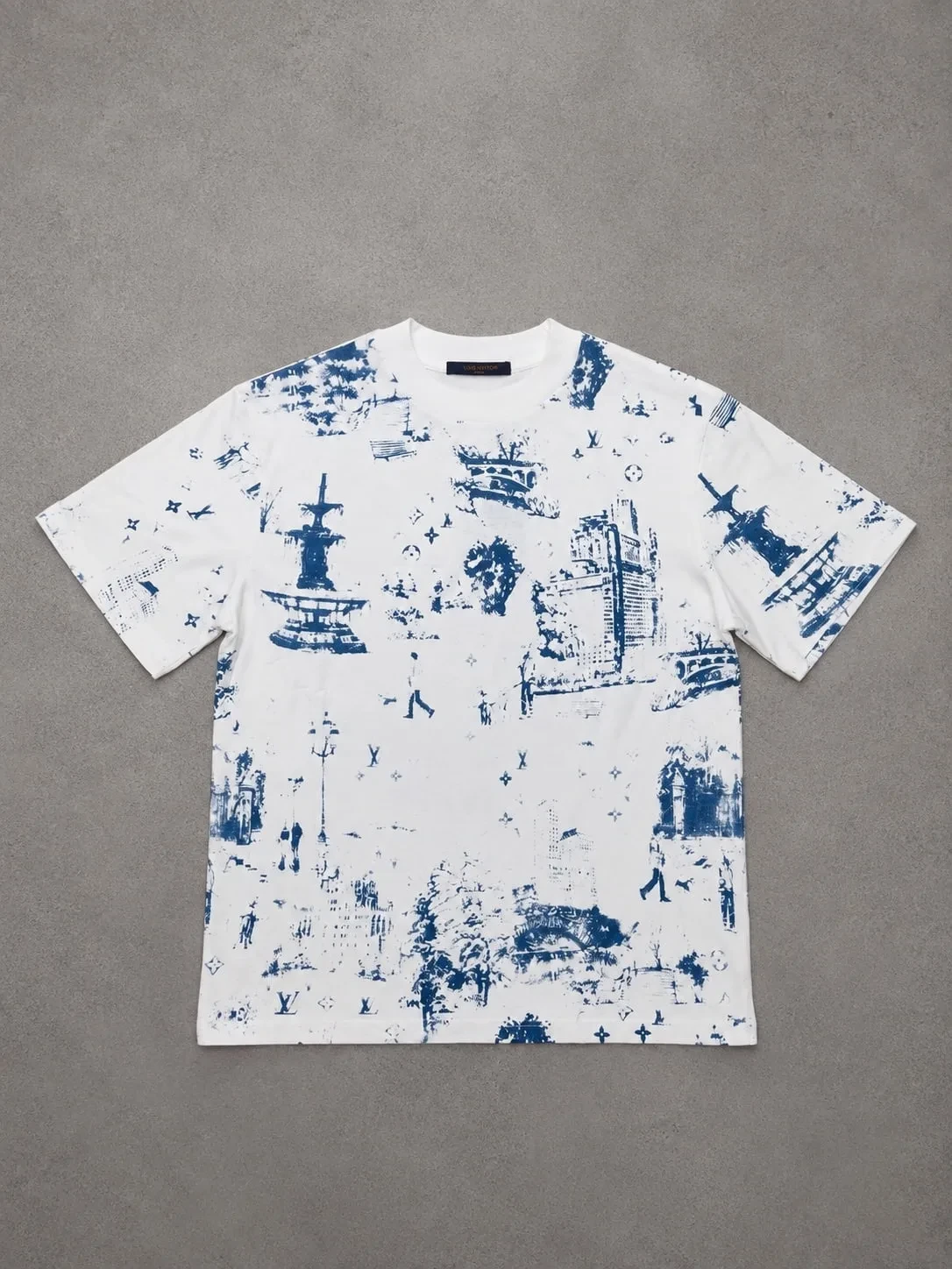 Louis Vuitton Camiseta Blanca Estampado Azul Ciudad