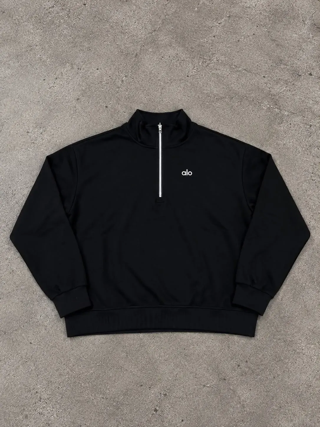 Alo Yoga Sudadera Medio Cierre Negra Logo Alo