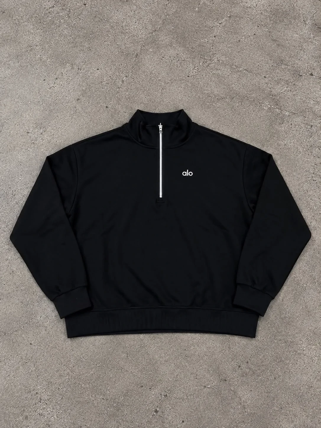 Alo Yoga Sudadera Medio Cierre Negra Logo Alo
