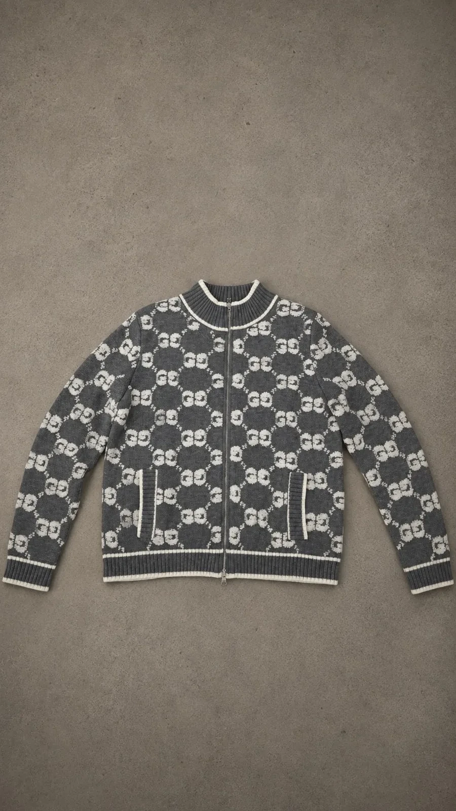 Gucci Cárdigan Monograma GG Gris Blanco