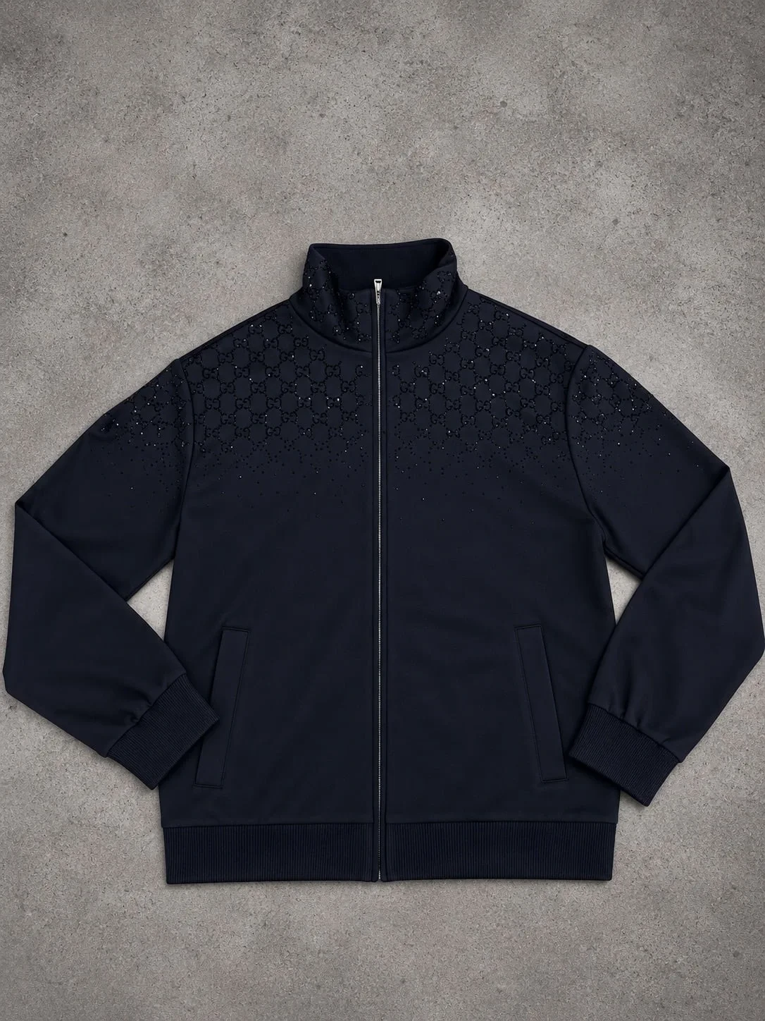 Gucci Chaqueta Zip Azul Marino Monograma Hombros