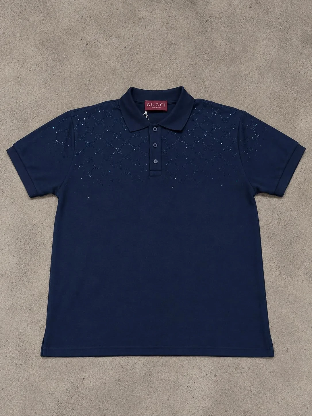 Gucci Polo Azul Marino Salpicado Etiqueta Roja