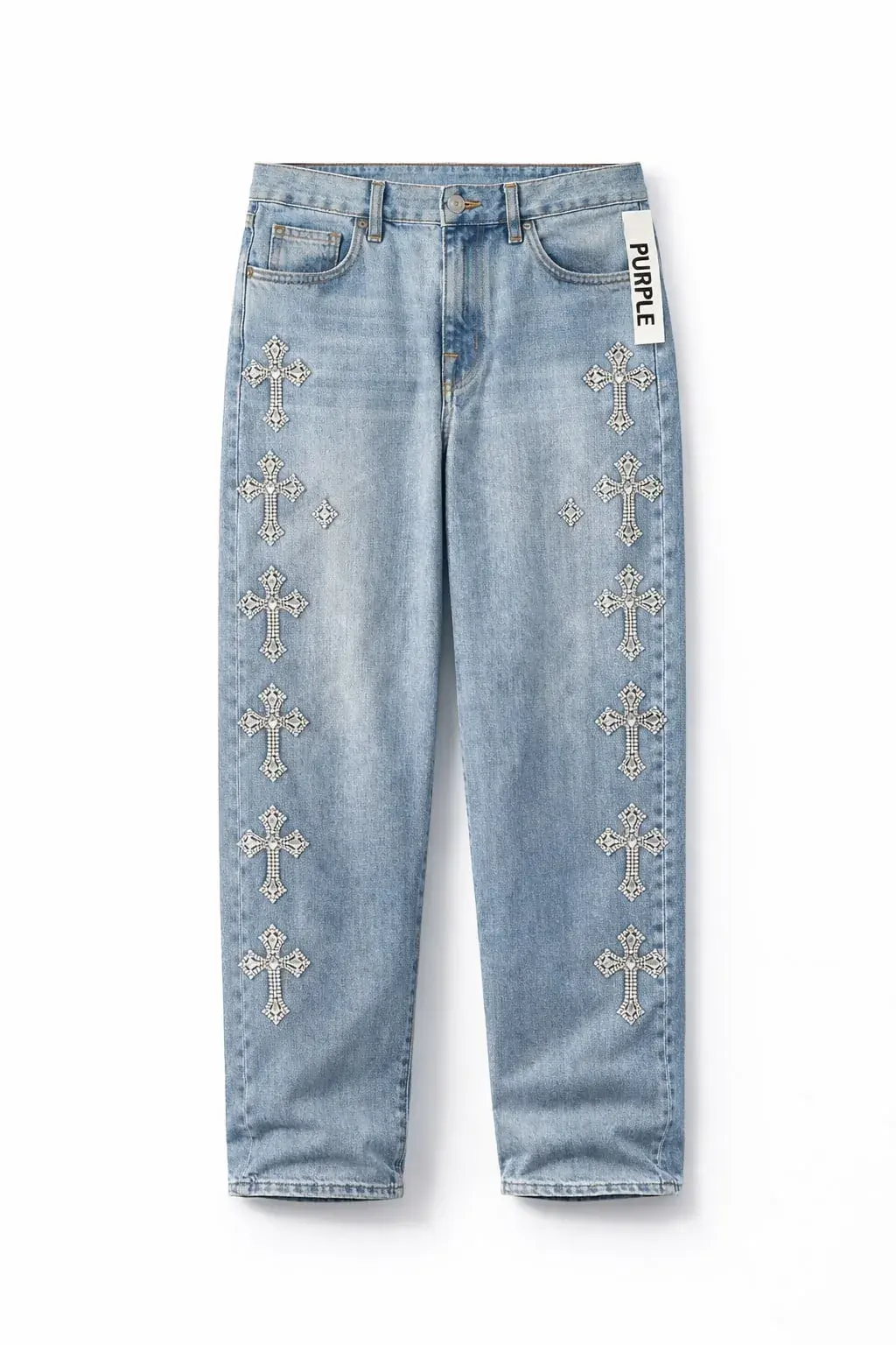 Purple Brand Jean Azul Claro Cruces Tachuelas