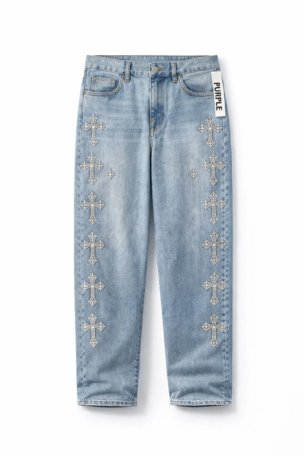 Purple Brand Jean Azul Claro Cruces Tachuelas