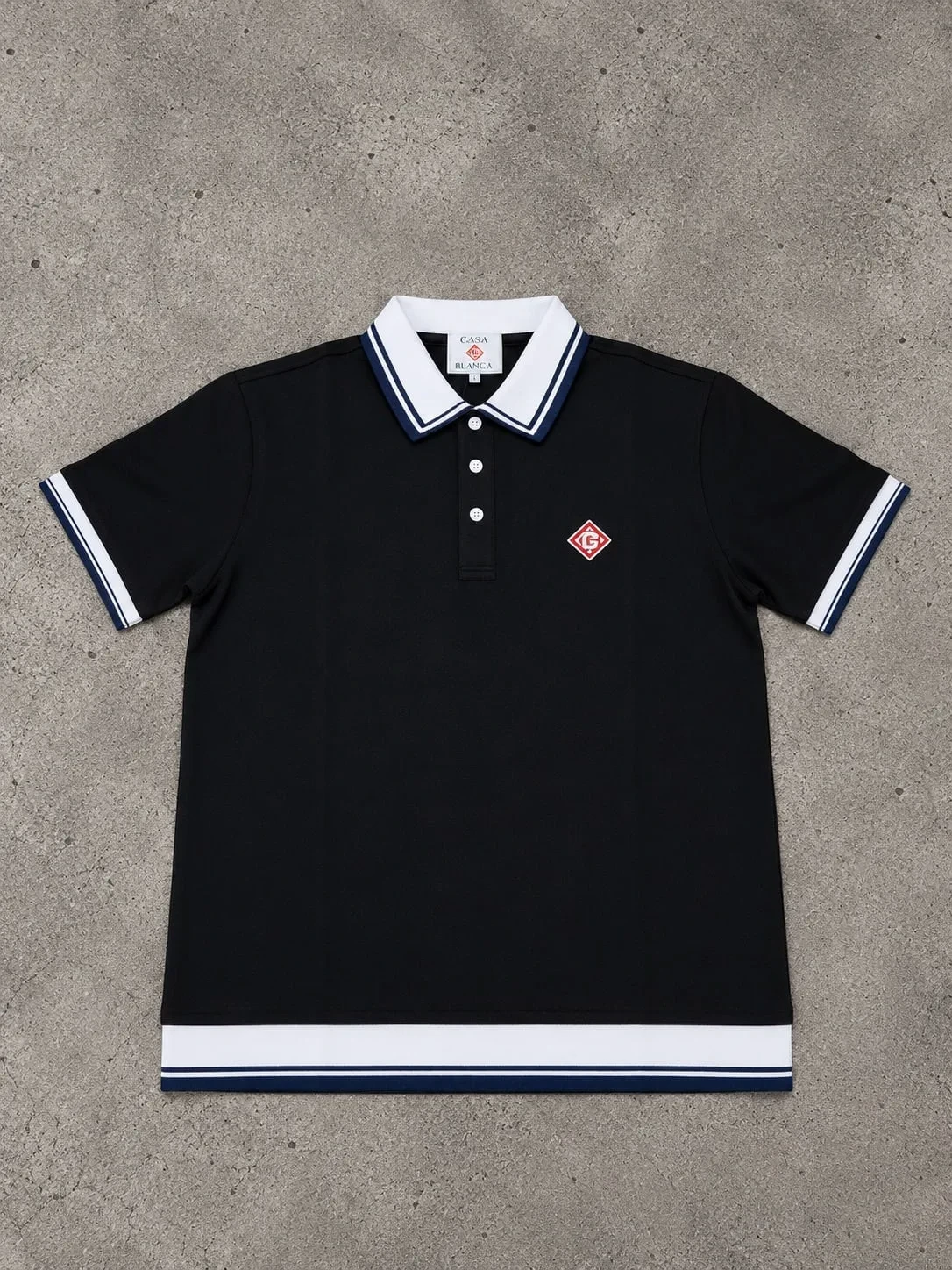 Casablanca Polo Negro Cuello Blanco Parche Rombo