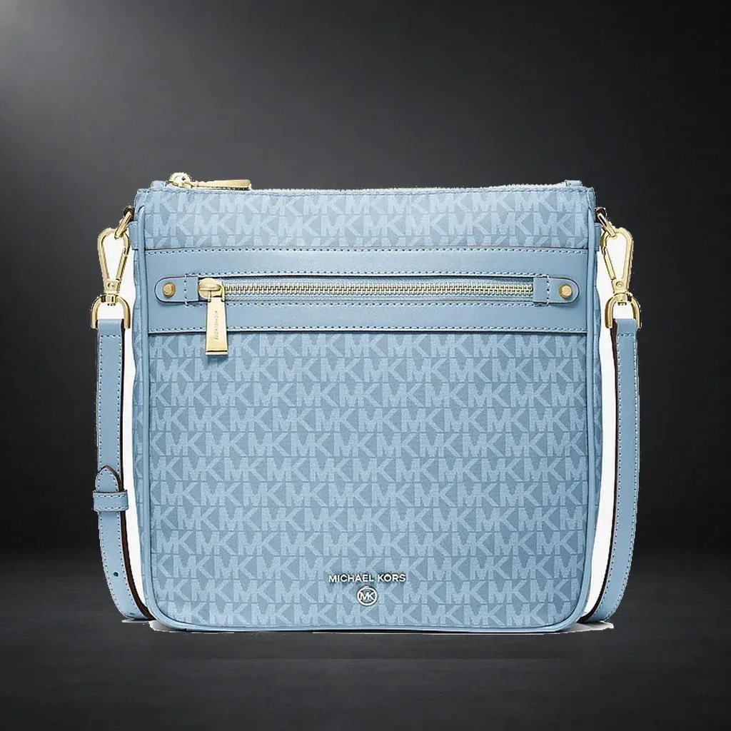 Bolso Michael Kors Jet Set azul, imagen principal sobre fondo carbón